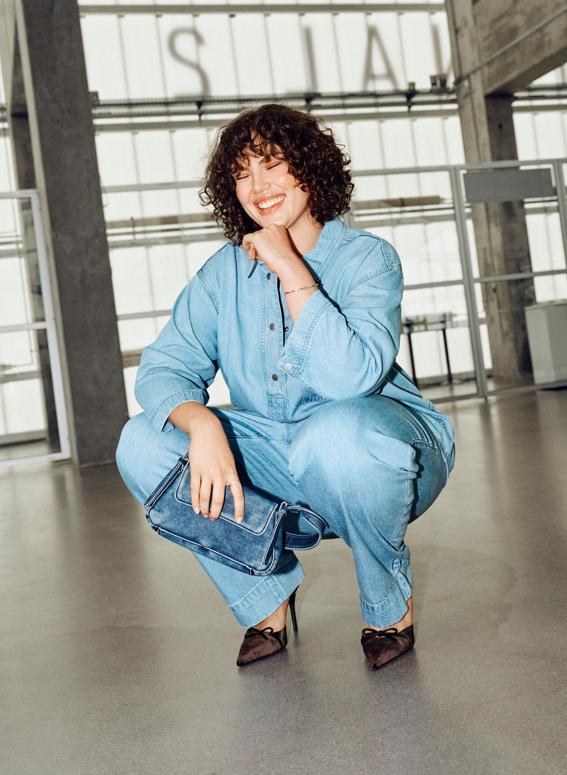 Zizzi Los denimshirt met 3/4-mouwen, Blauw, Image image number 0