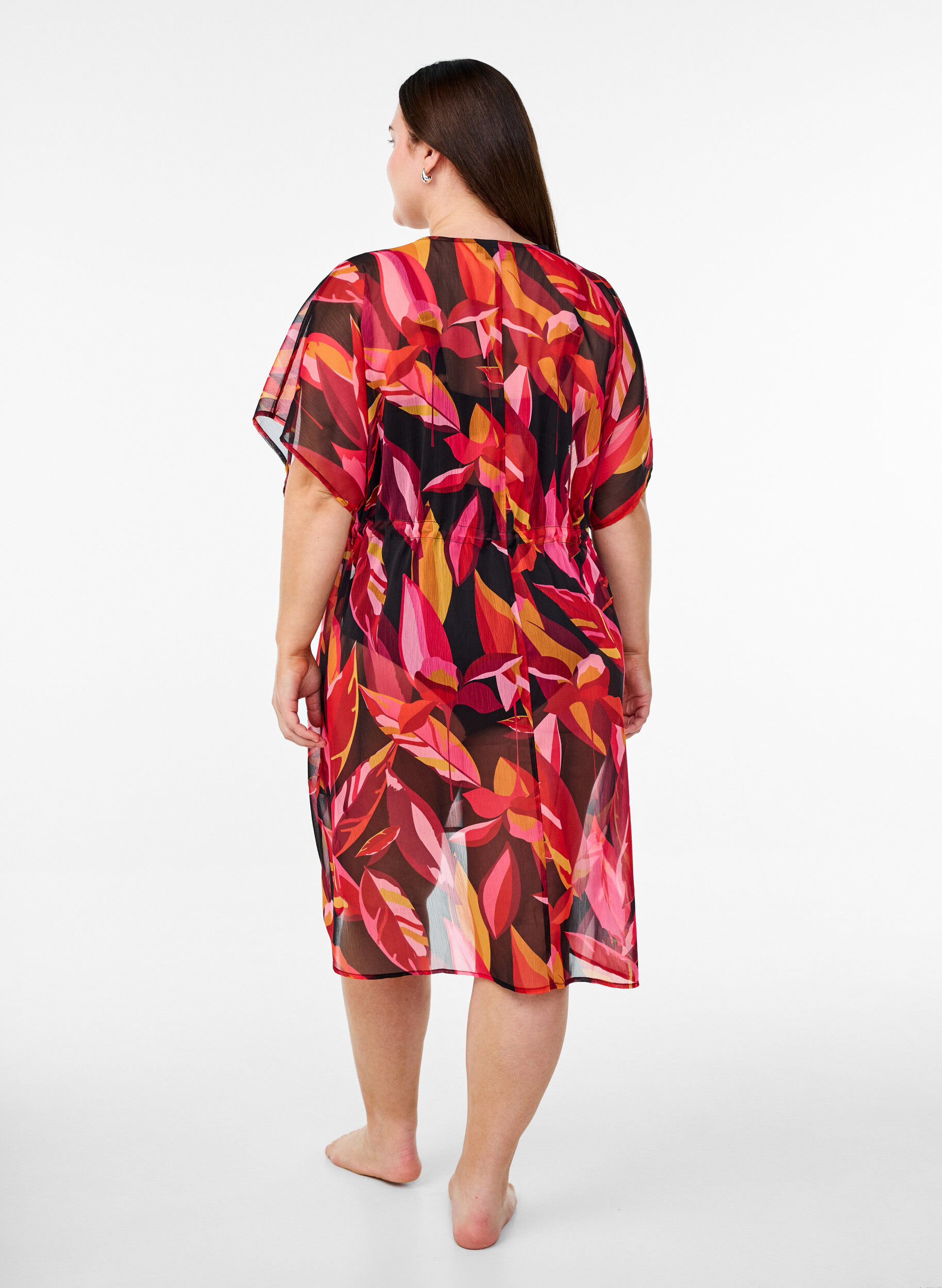 Zizzi Strand kimono met print, Rood, Model image number 2