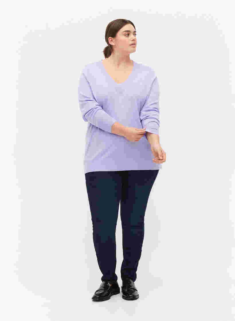 Gebreide blouse van viscose met v-hals, Lavender, Model image number 2
