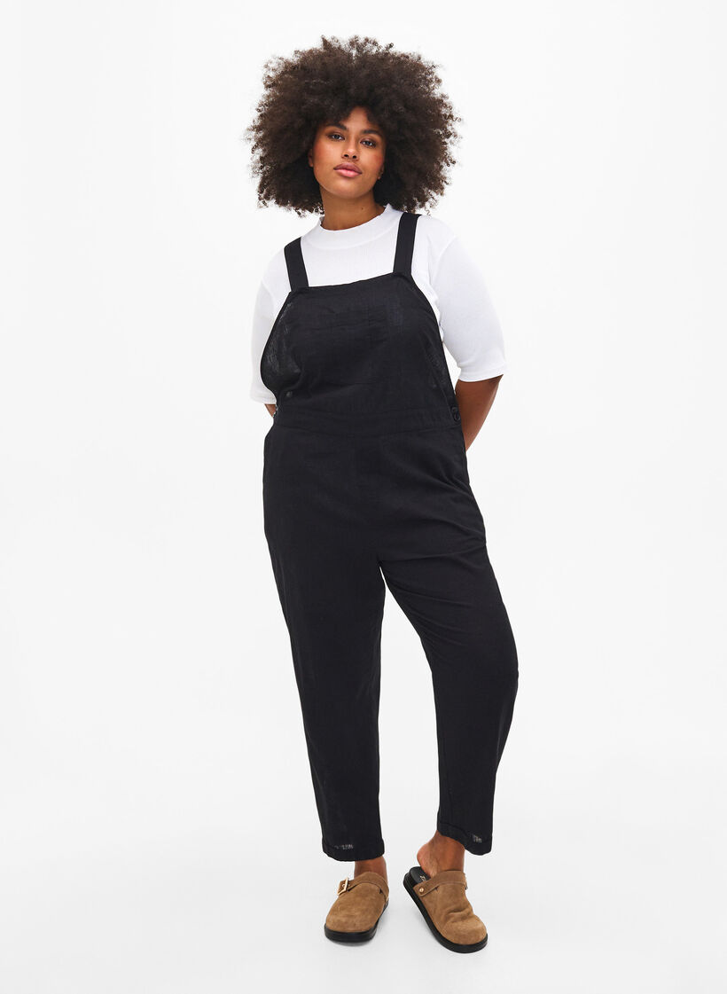 Overalls van linnenmix, Black, Model image number 0
