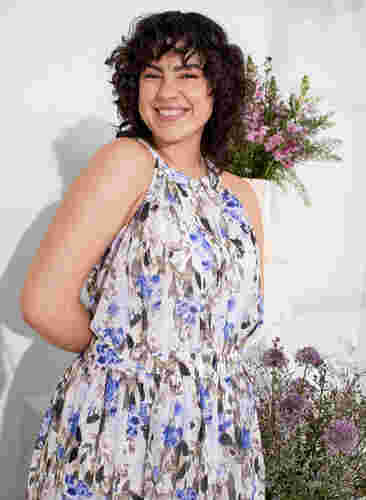 Bloemen maxi jurk met plooien, Blue Flower AOP, Image image number 1