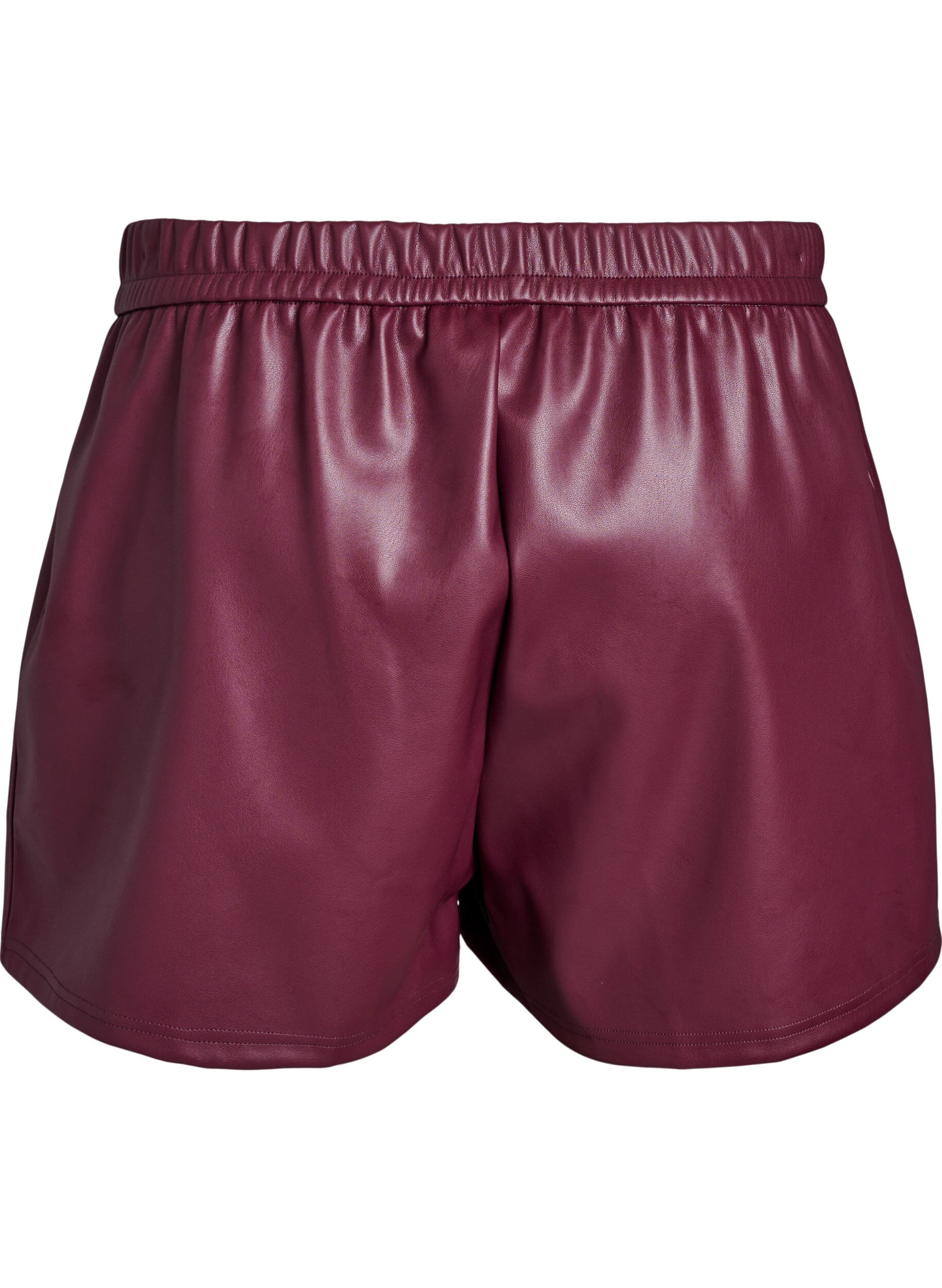 Zizzi Losse imitatieleer shorts met elastische tailleband, Donker Bordeaux, Packshot image number 1