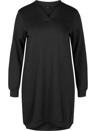 Effen jurk van sweatstof, Black, Packshot image number 0