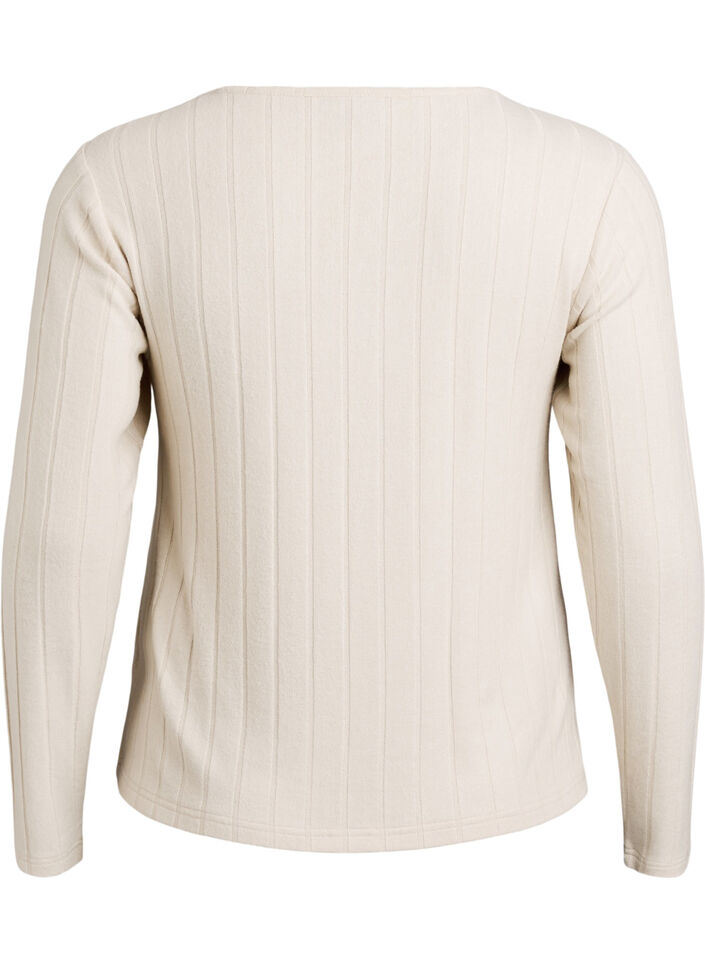 Jerseyblouse met vierkante hals en geribde textuur, Beige, Packshot image number 1