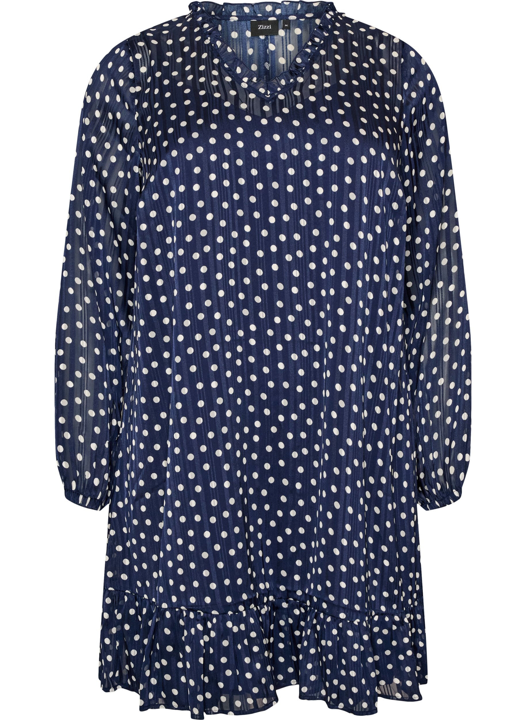 ZizziJurk met patroon, ruches en lange mouwen, Blauw, Packshot image number 0