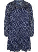 Jurk met patroon, ruches en lange mouwen, Blauw, Packshot image number 0