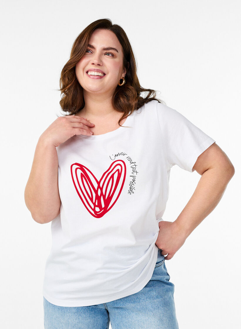 Katoenen T-shirt met motief, Bright W. w. Heart, Model image number 0