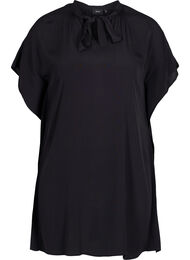 Viscose blouse met korte mouwen en strikdetail, Black