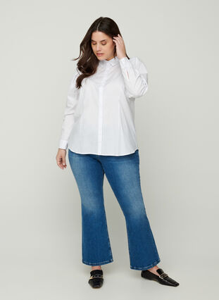 Katoenen blouse met pofmouwen, Bright White, Model image number 3