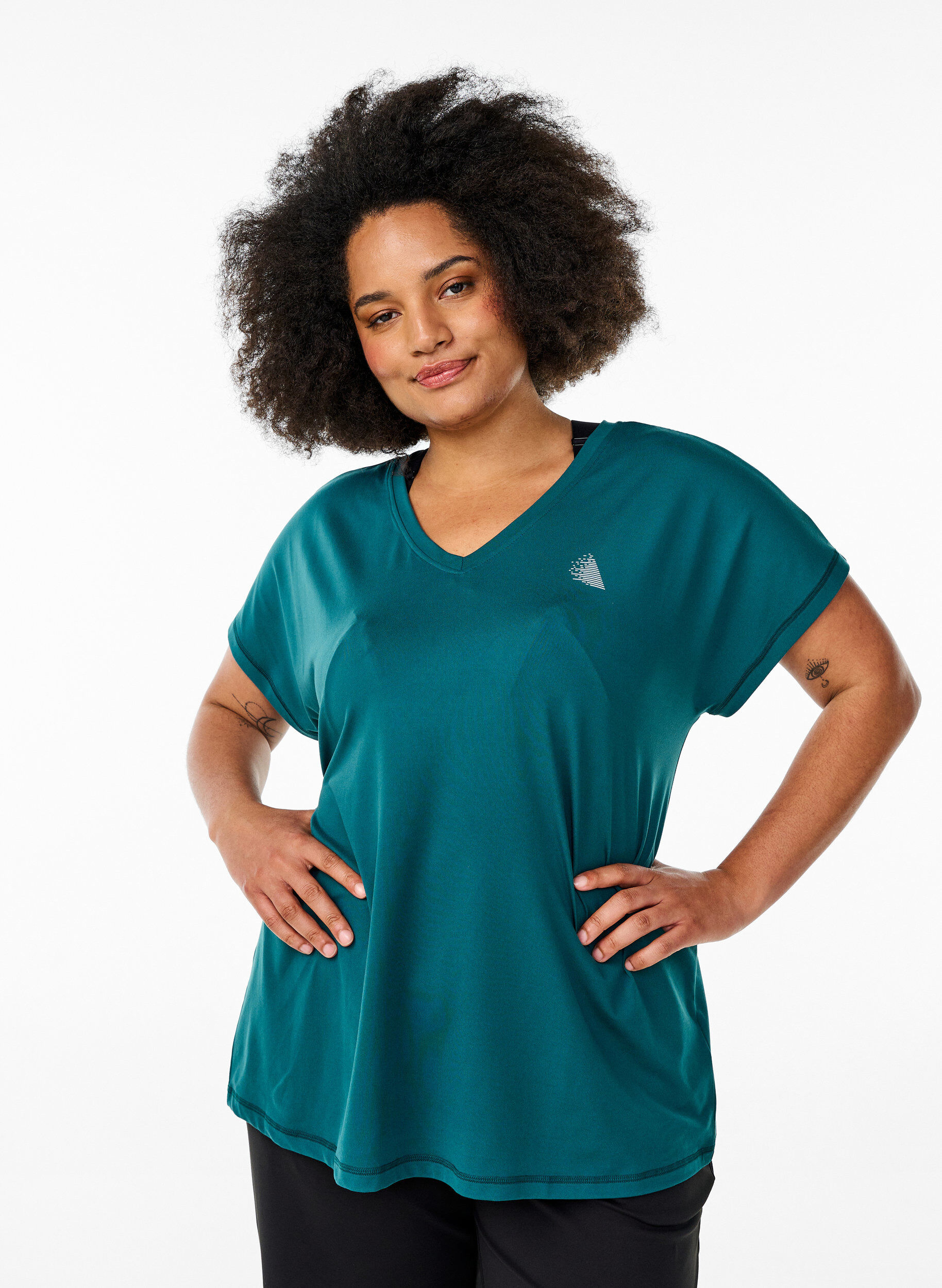 Losvallend sport T-shirt met V-hals, Groen, Model