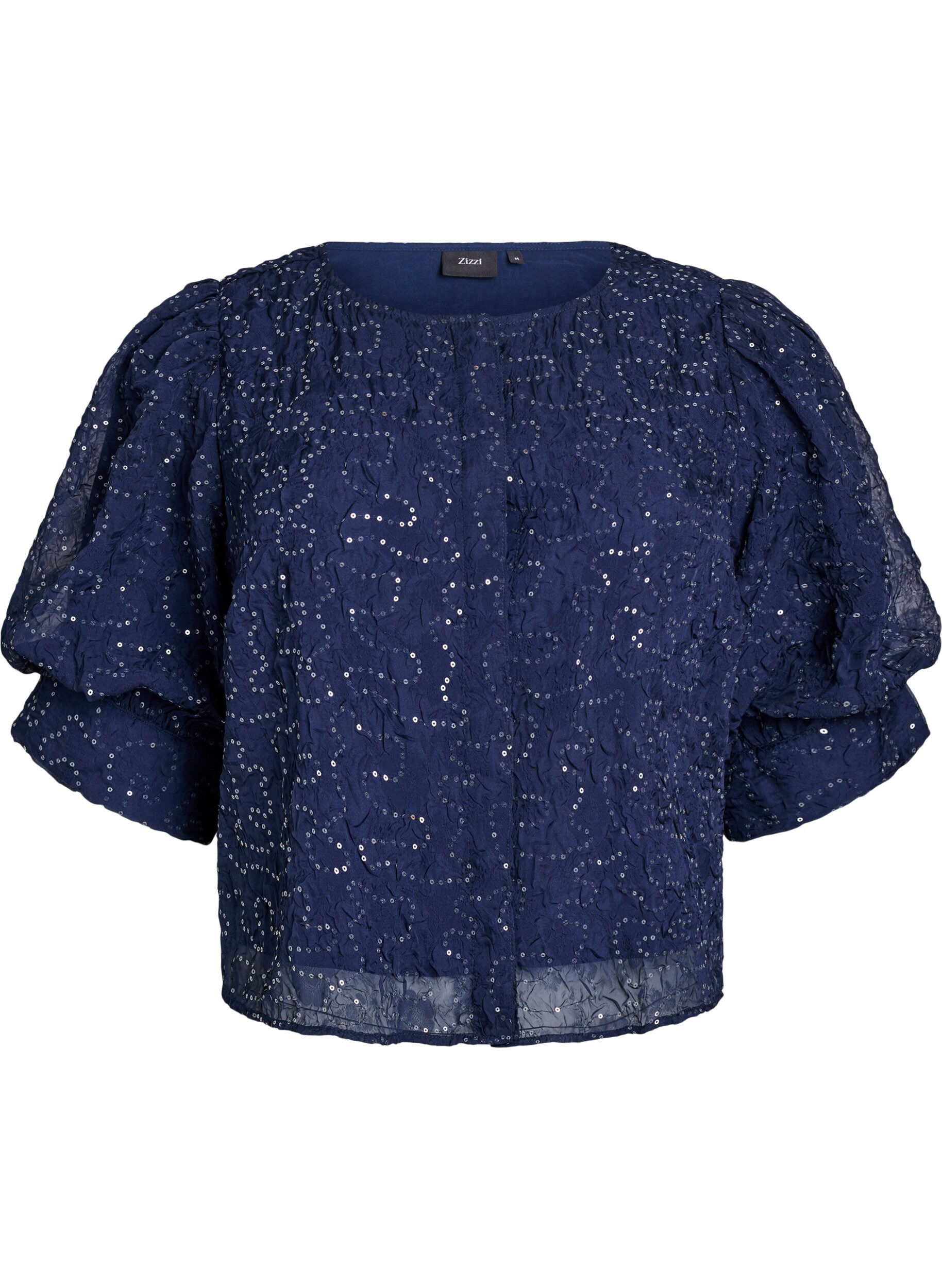 Zizzi Feestelijke blouse met pailletten en halflange mouwen, Blauw, Packshot image number 0