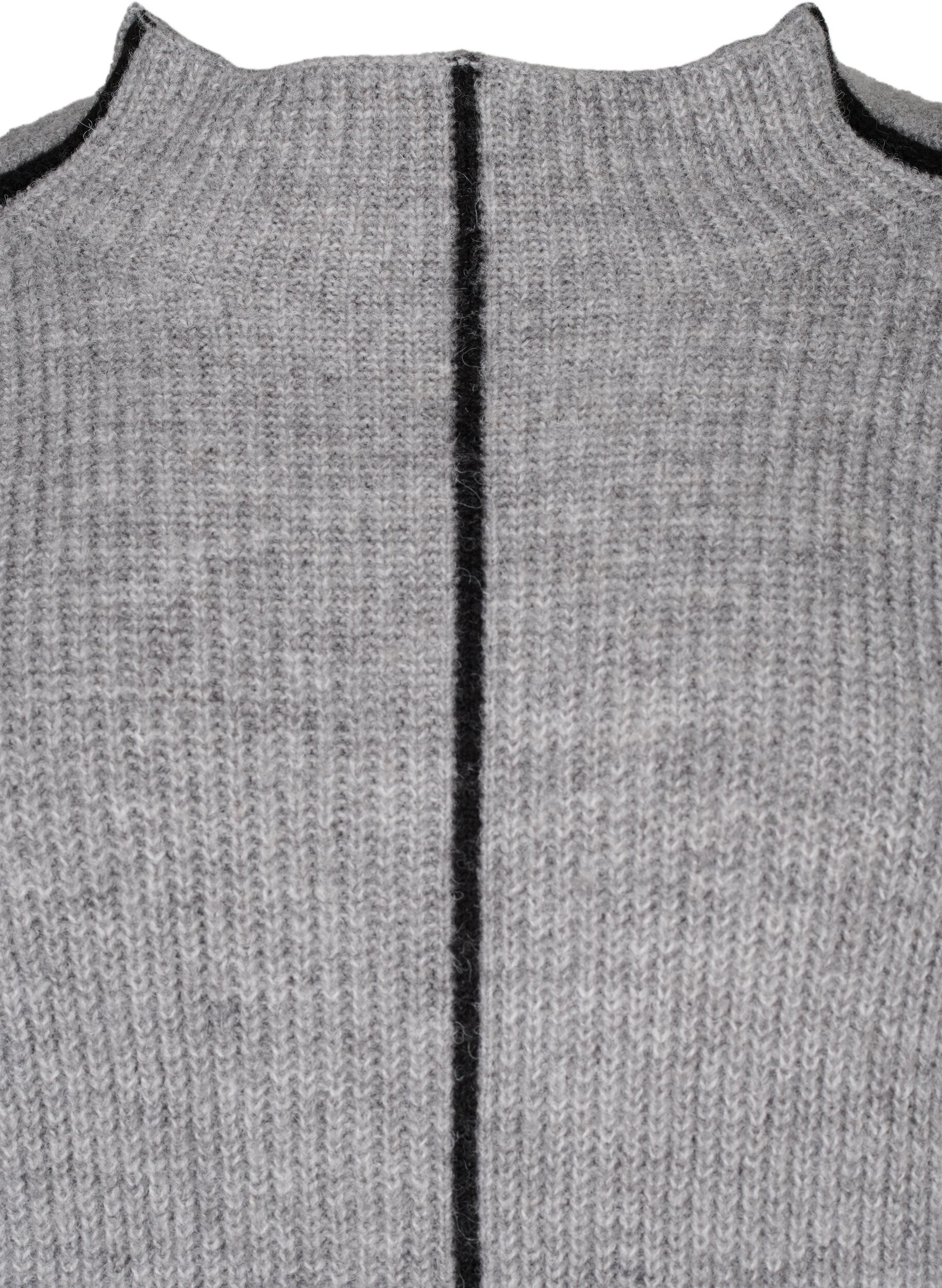 Zizzi Gebreide blouse met wol en contrasterende strepen, Medium Grey Melange, Packshot image number 2