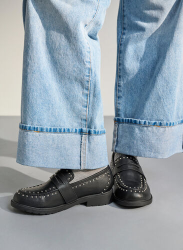 Wide fit Leren loafers met studs