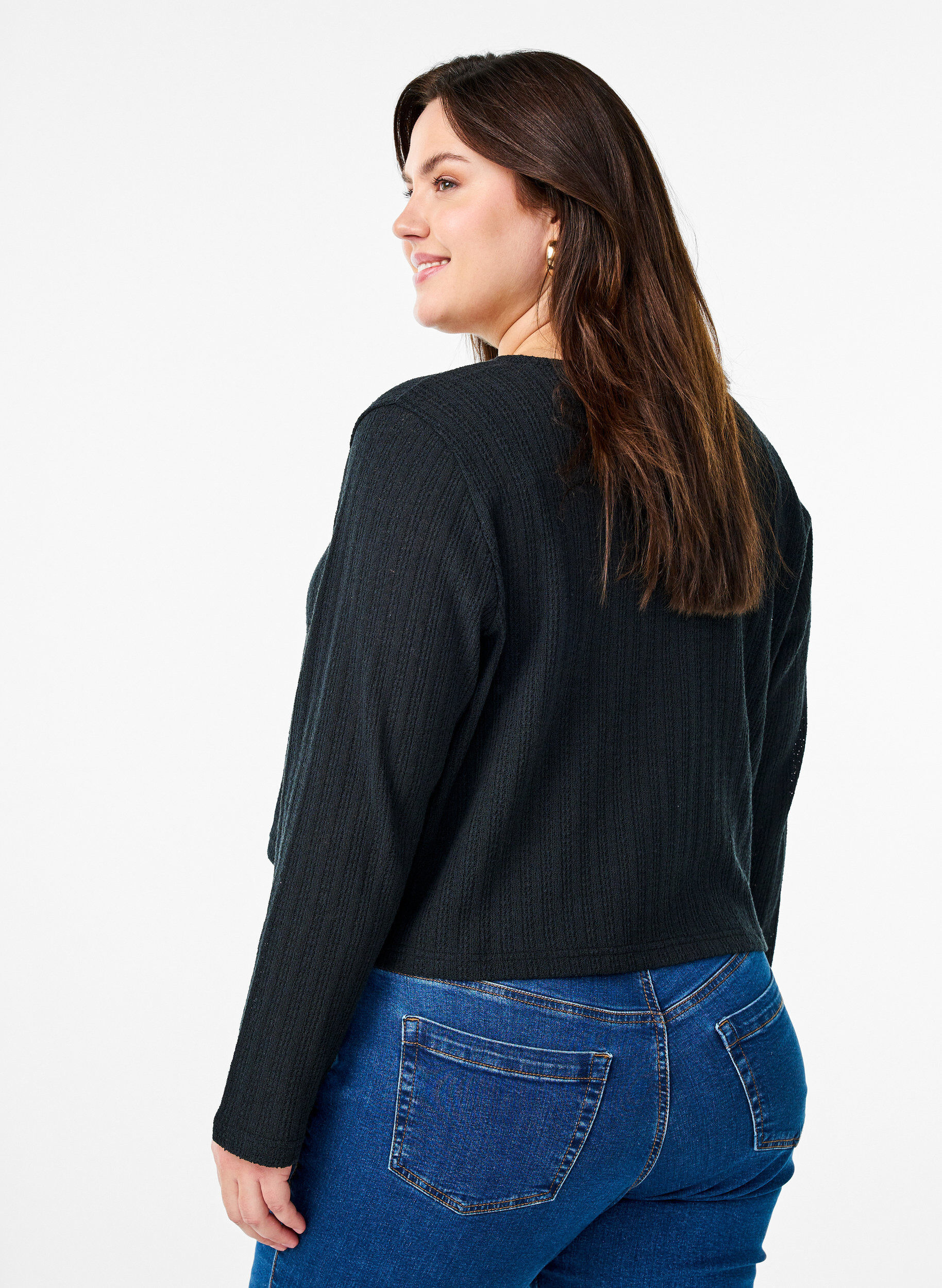 Zizzi Cardigan met textuur en strik voorkant, Zwart, Model image number 2