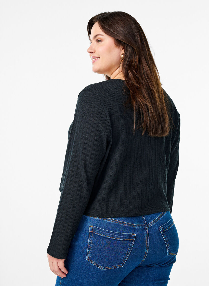 Cardigan met textuur en strik voorkant, Zwart, Model image number 2