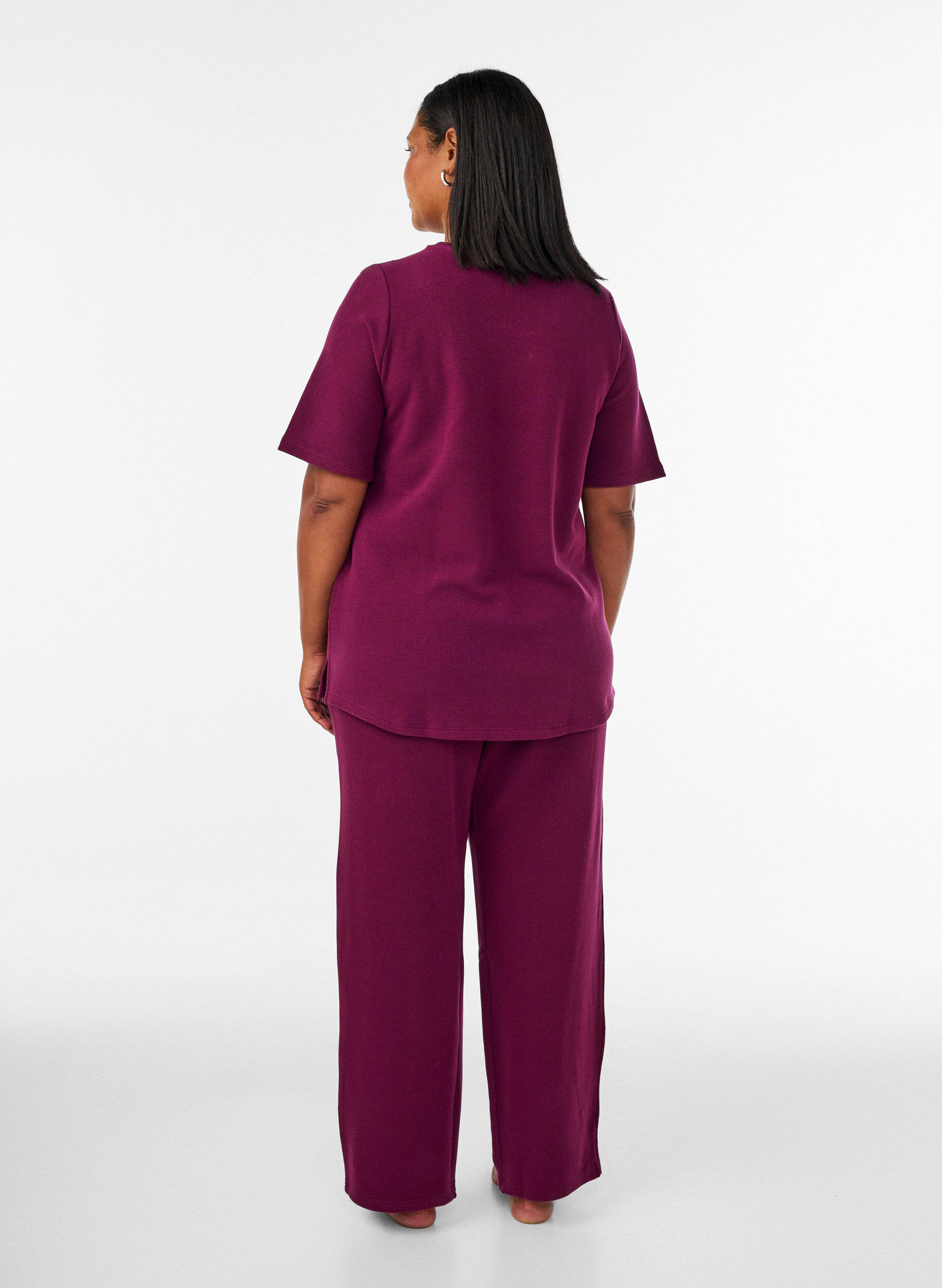 ZizziLosse broek met textuur en een hoge taille, Rood, Model image number 1
