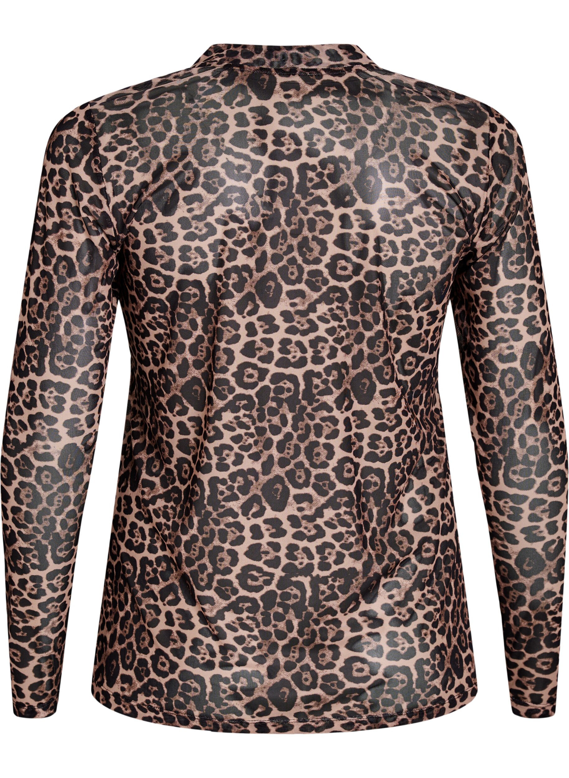 Zizzi Mesh blouse met stippen, Bruin, Packshot image number 1