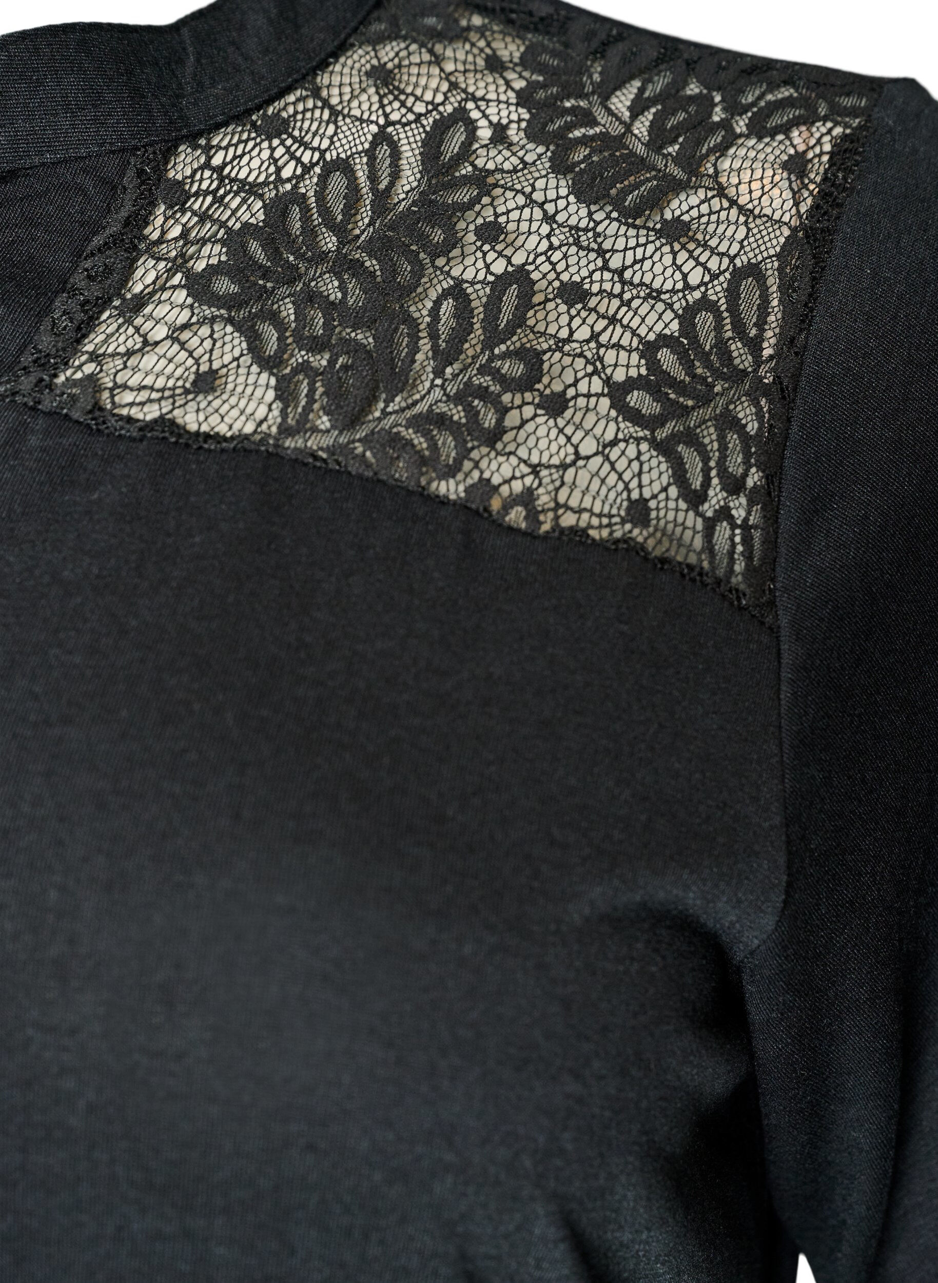 ZizziJerseyjurk met kanten details en een gelaagde rok, Zwart, Packshot image number 3