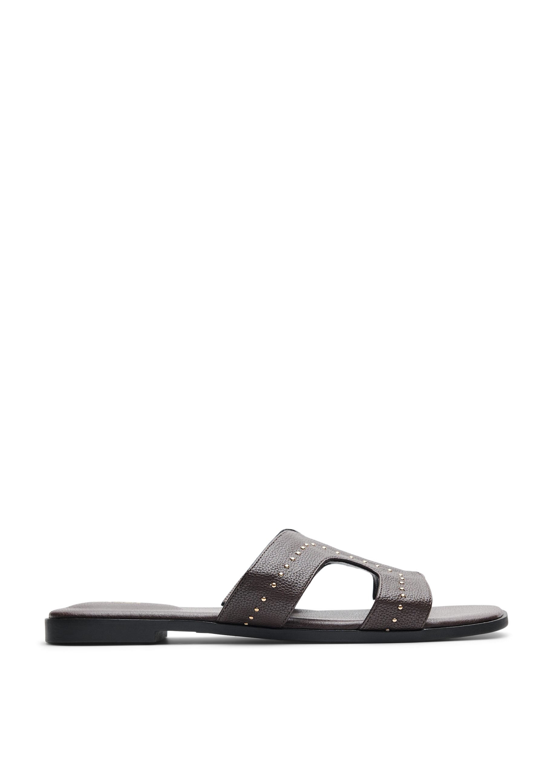 Zizzi Platte sandalen met studs, Bruin, Packshot image number 0