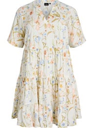 Knielange A-lijn jurk in linnen en viscose, Vanille