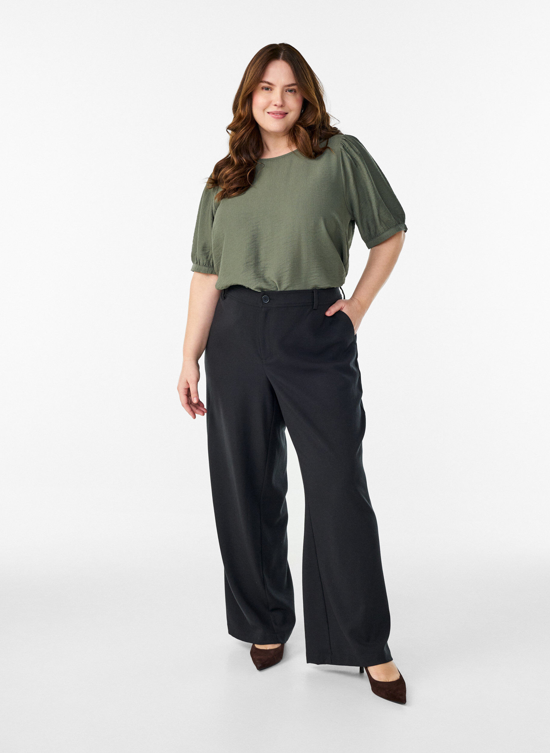 Zizzi Viscose blouse met 1/2 mouwen, Groen, Model image number 1