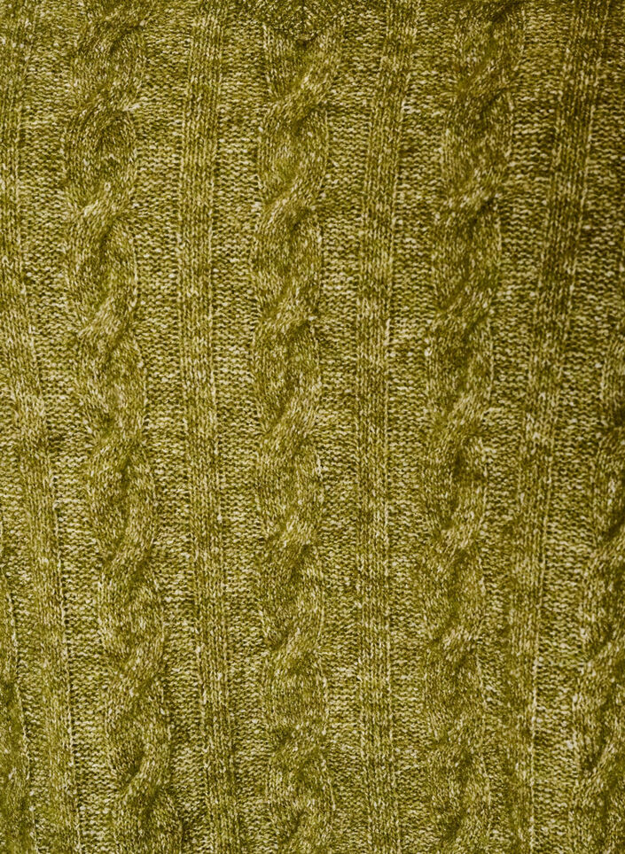 Gebreide blouse met kabelpatroon en V-hals, Groen, Packshot image number 2
