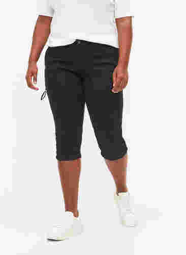Slim fit capri jeans met zakken, Black, Model image number 3