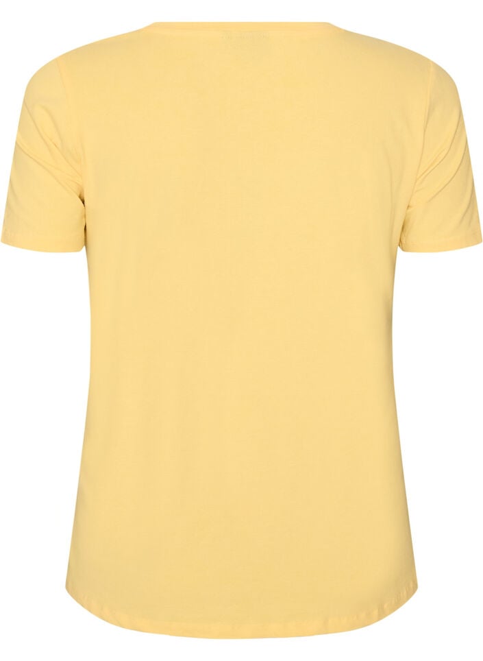 Basic t-shirt in effen kleur met katoen, Geel, Packshot image number 1