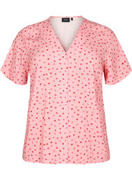 Bedrukte pyjamatop van viscose, Pink Icing W. hearts