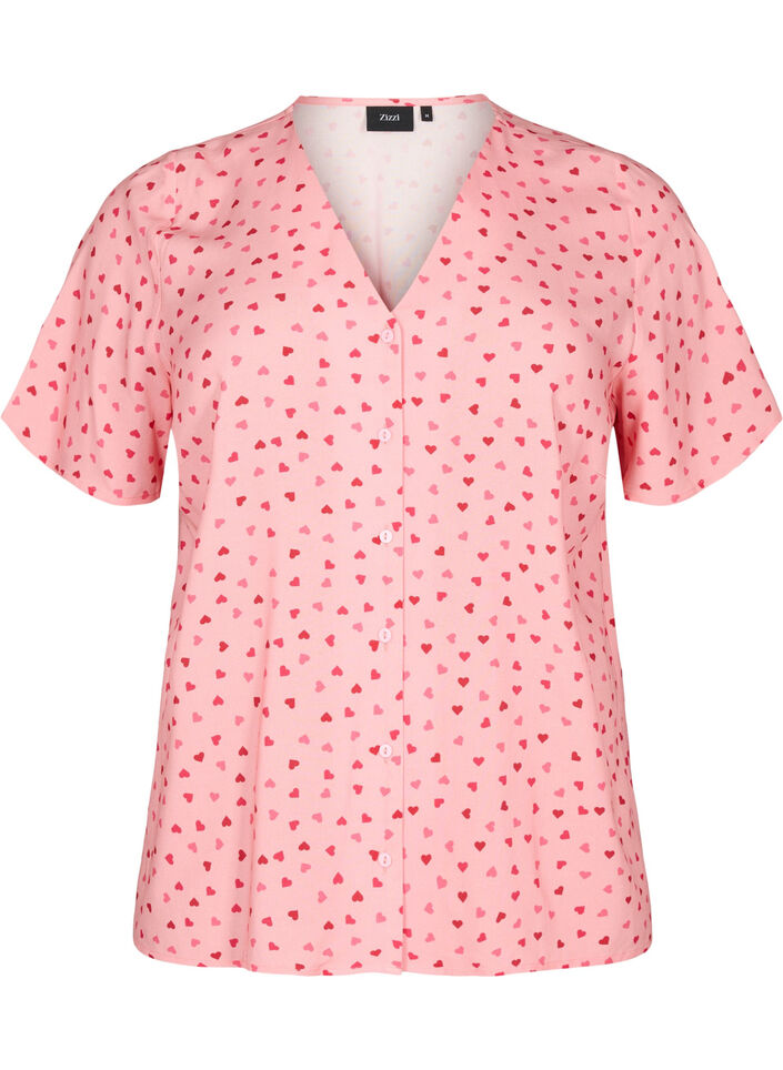 Bedrukte pyjamatop van viscose, Roze, Packshot image number 0