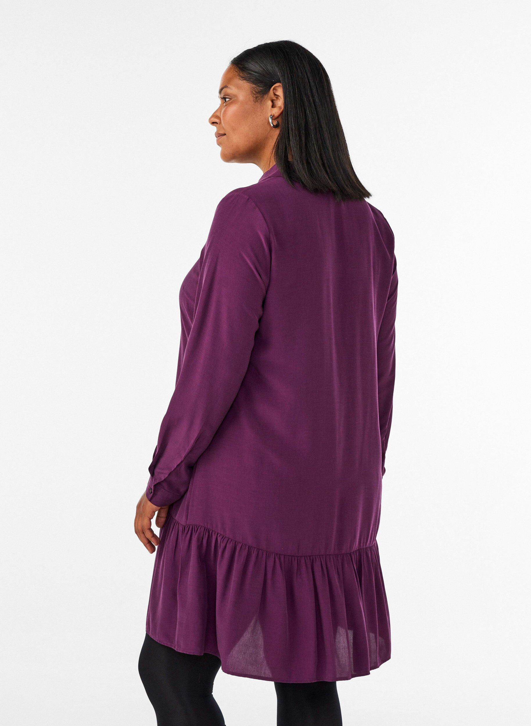 ZizziKorte overhemdjurk met ruchelaag, Paars, Model image number 2