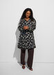 Jurk met patroon, ruches en lange mouwen, Zwart, Model image number 1