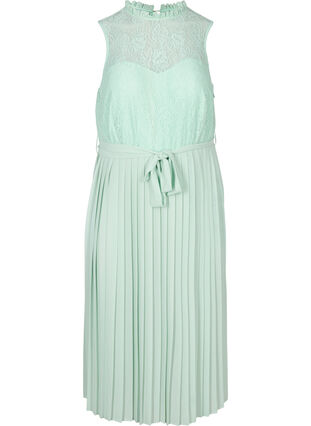 Midi-jurk met kant en plissé, Chinois Green, Packshot image number 0