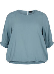 Katoenen blouse met smokwerk en korte mouwen, Goblin Blue