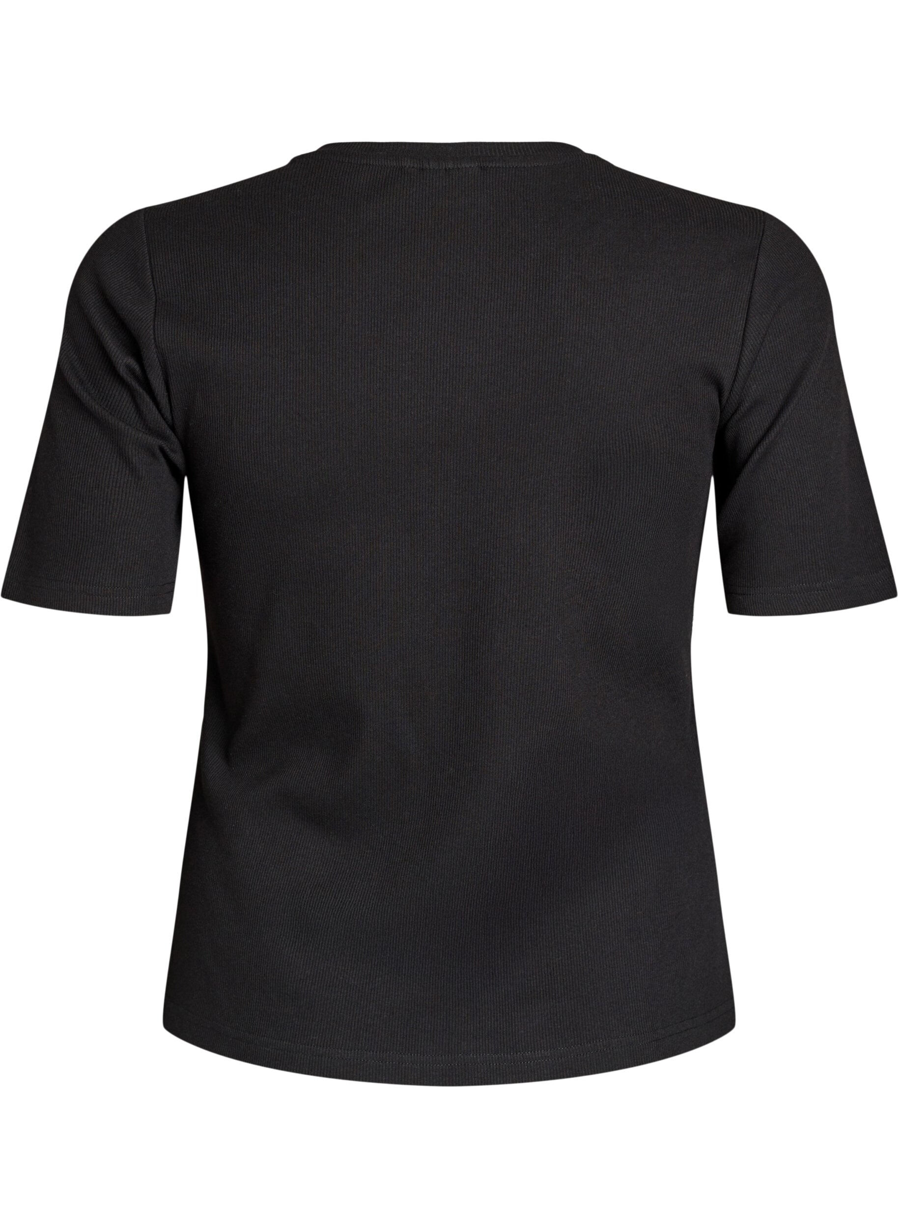 Zizzi Basic rib T-shirt met ronde hals, Zwart, Packshot image number 1