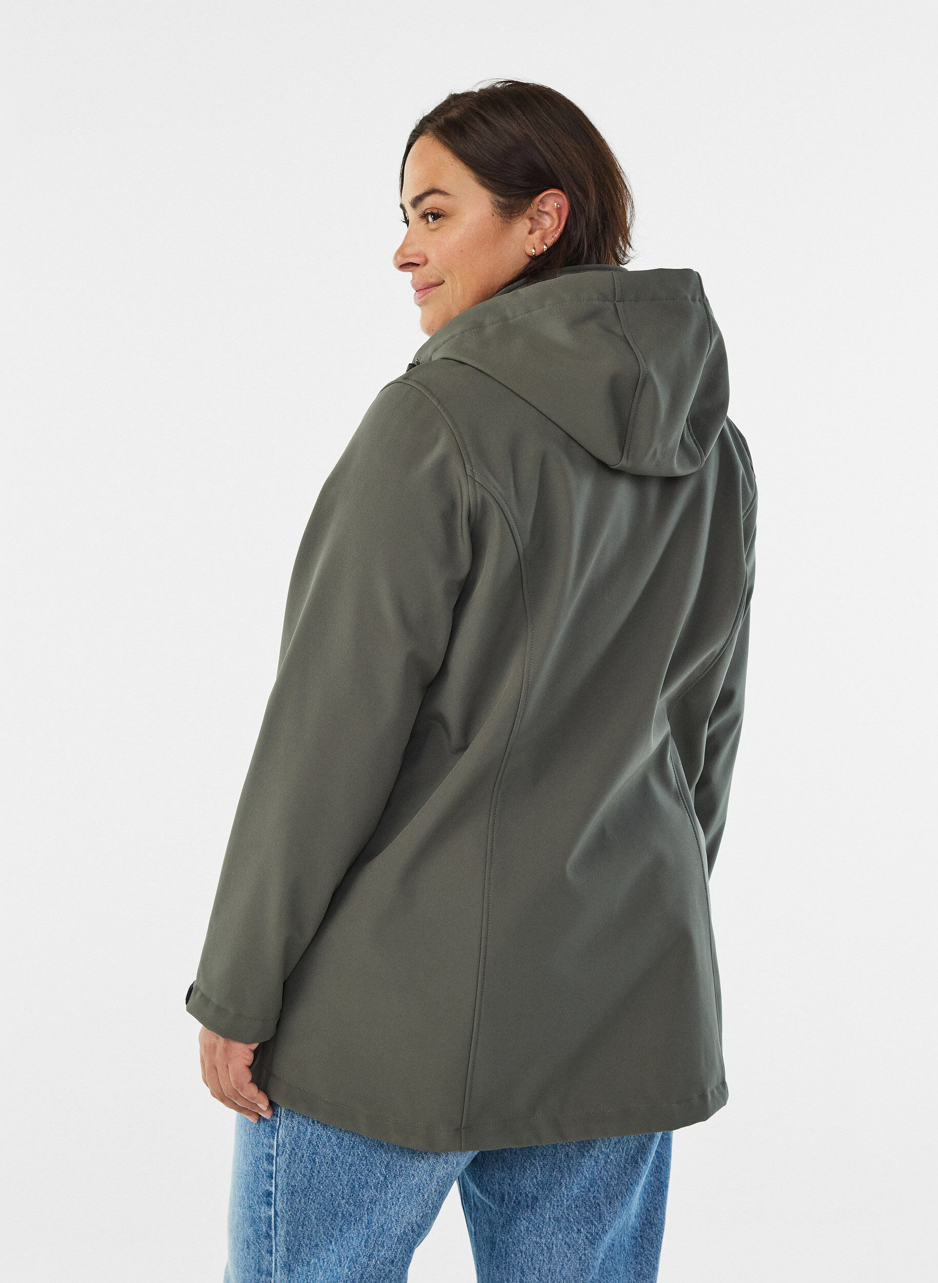 Zizzi Korte softshell jas met afneembare capuchon, Grijs, Model image number 2