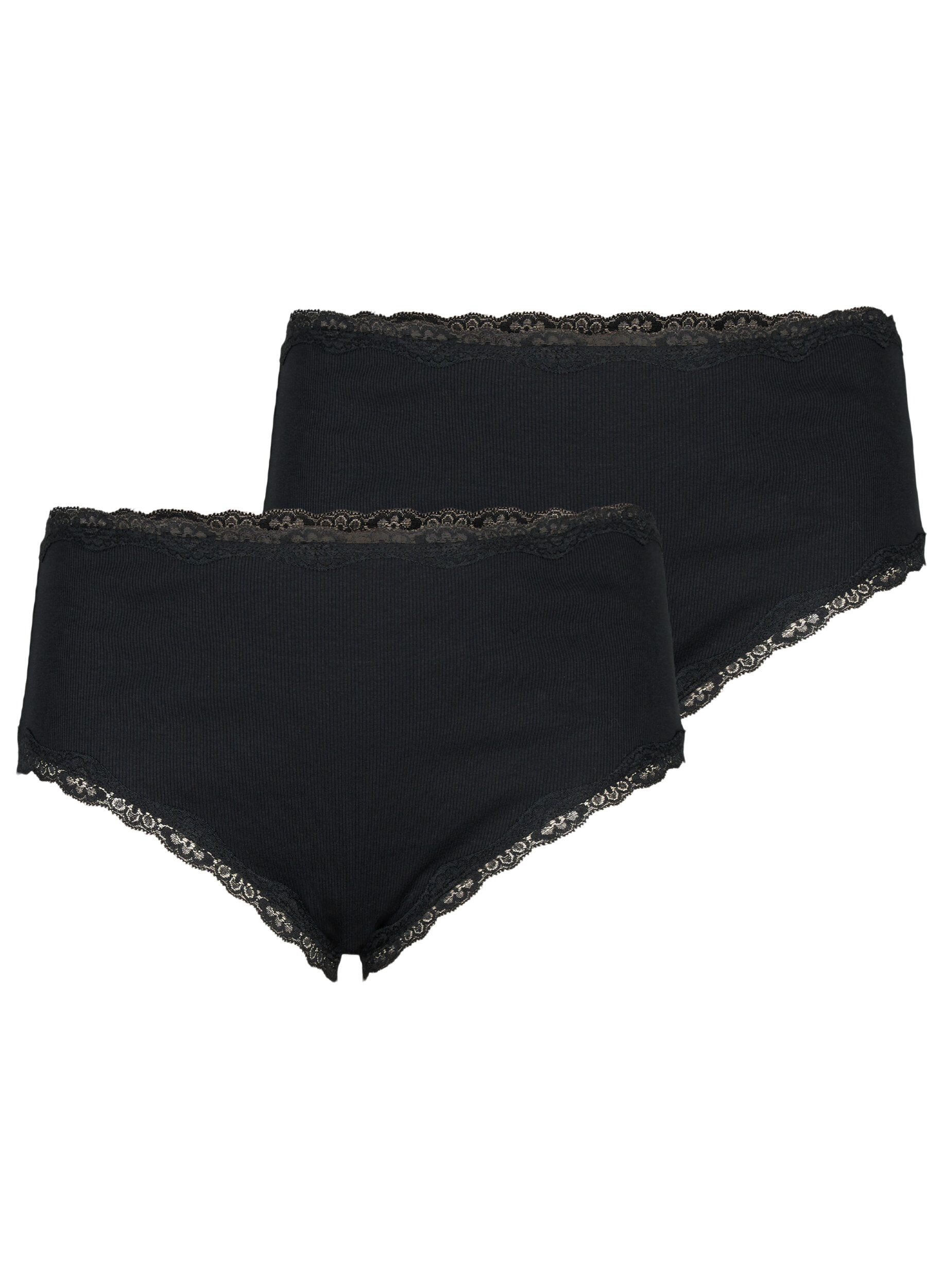 Zizzi 2-pack slipjes met kanten randje, Black/Black, Packshot image number 0