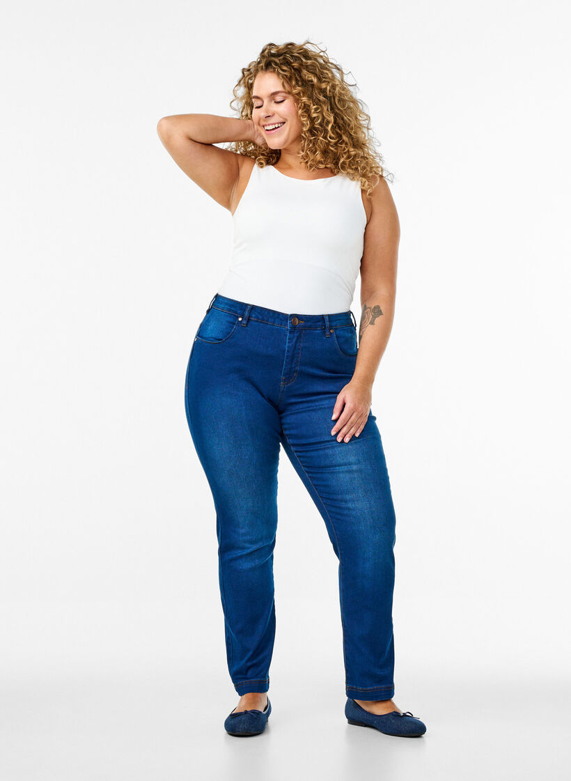 Slim fit Emily jeans met normale taille, Blauw, Model image number 0