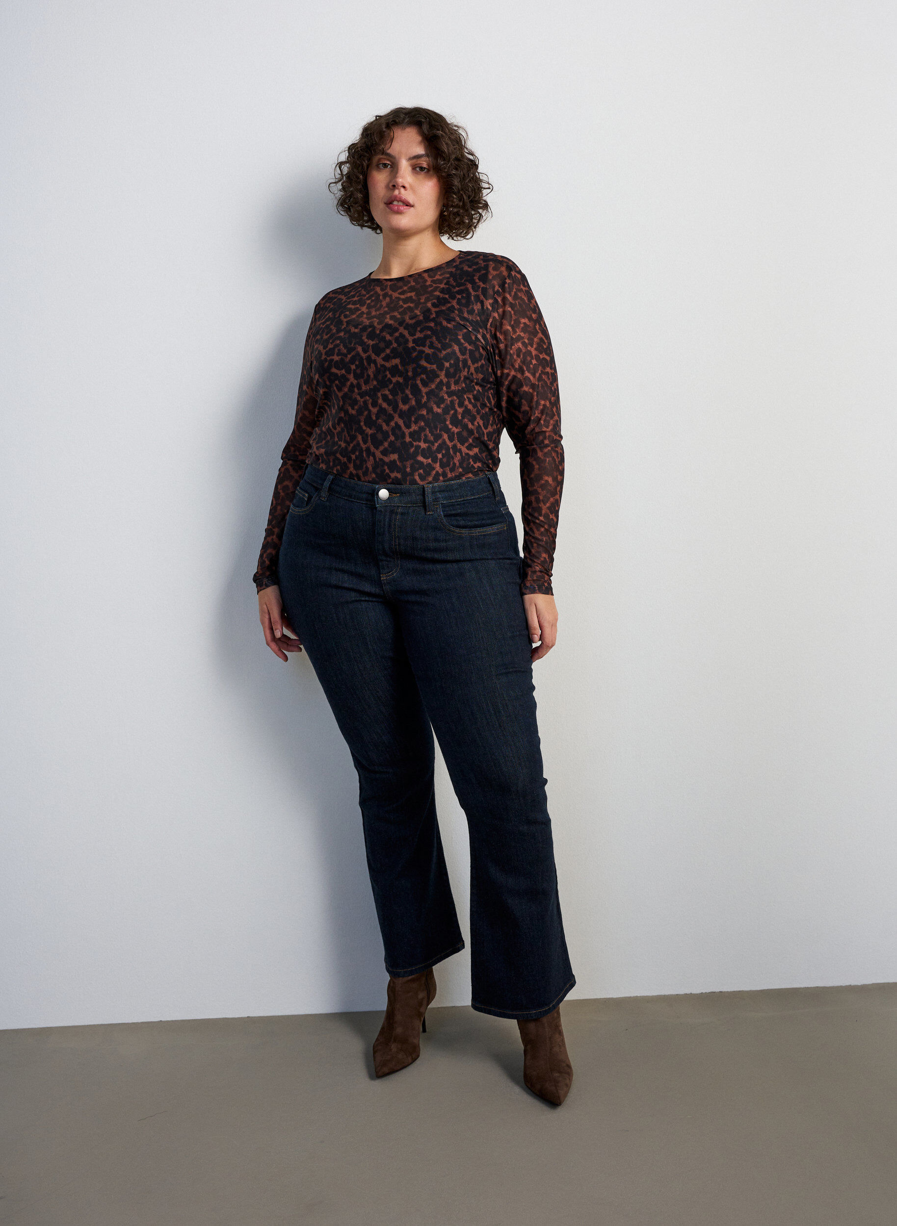 ZizziMesh blouse met print, Bruin, Model image number 1