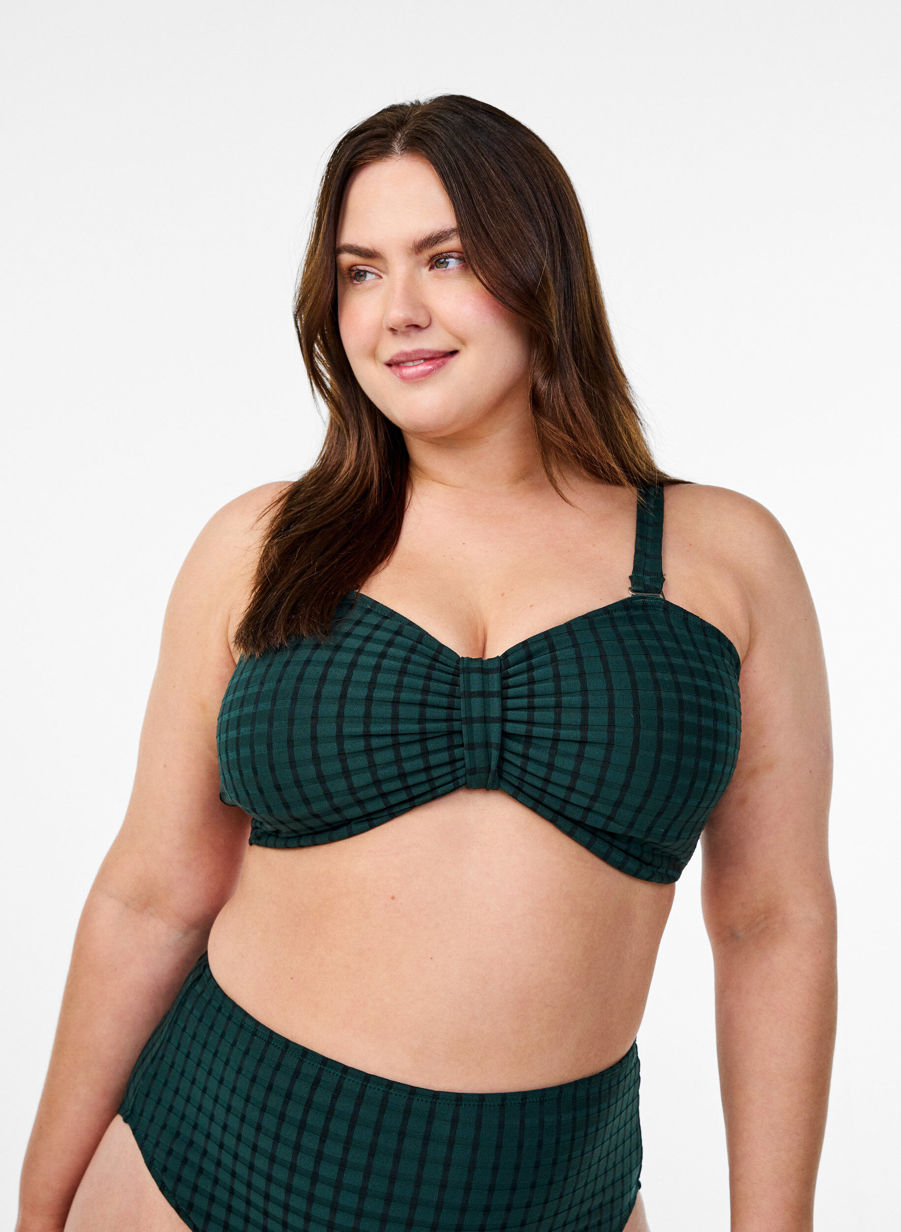Zizzi Geruite bikinibovenstuk met afneembare bandjes, Groen, Model image number 0