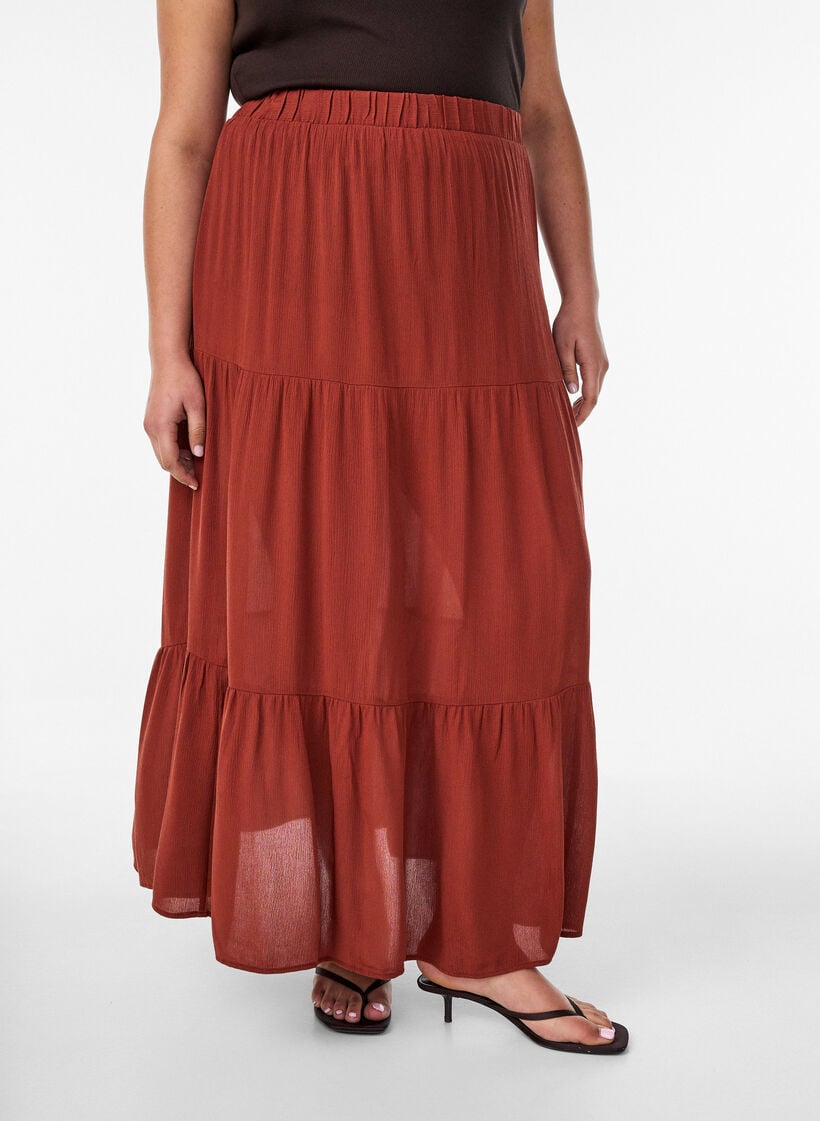 Lange rok met elastiek in de taille, Rood, Model image number 2