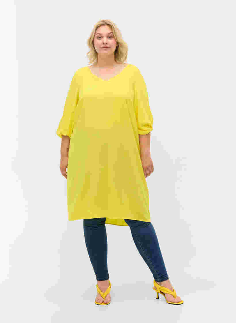 Viscose jurk met v-hals , Blazing Yellow, Model image number 2