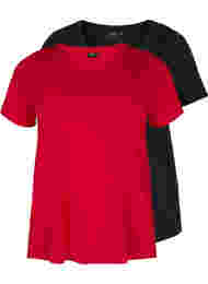 Set van 2 basic t-shirts in katoen, Tango Red/Black