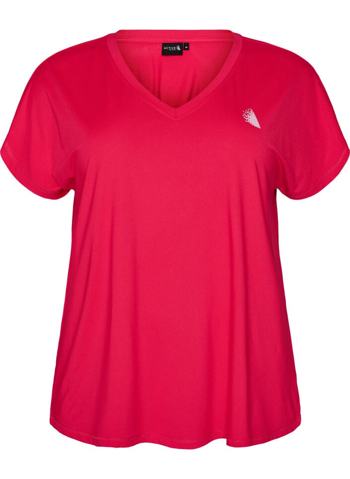 Losvallend trainings-T-shirt met V-hals, Roze, Packshot image number 0