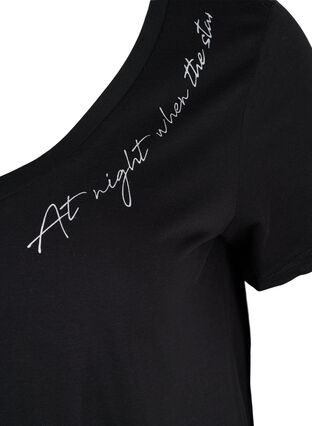 Katoenen pyjama jurk met korte mouwen en print, Black Silv Foil Text, Packshot image number 2