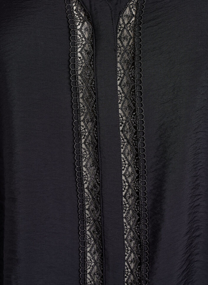 Blouse met V-hals en geborduurde banden, Zwart, Packshot image number 2