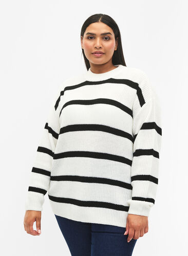 FLASH - Gestreepte trui, White/Black Stripe, Model image number 0