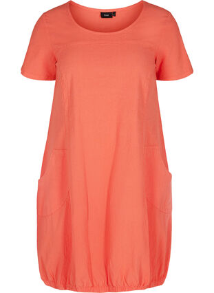 Katoenen jurk met korte mouwen, Hot Coral, Packshot image number 0