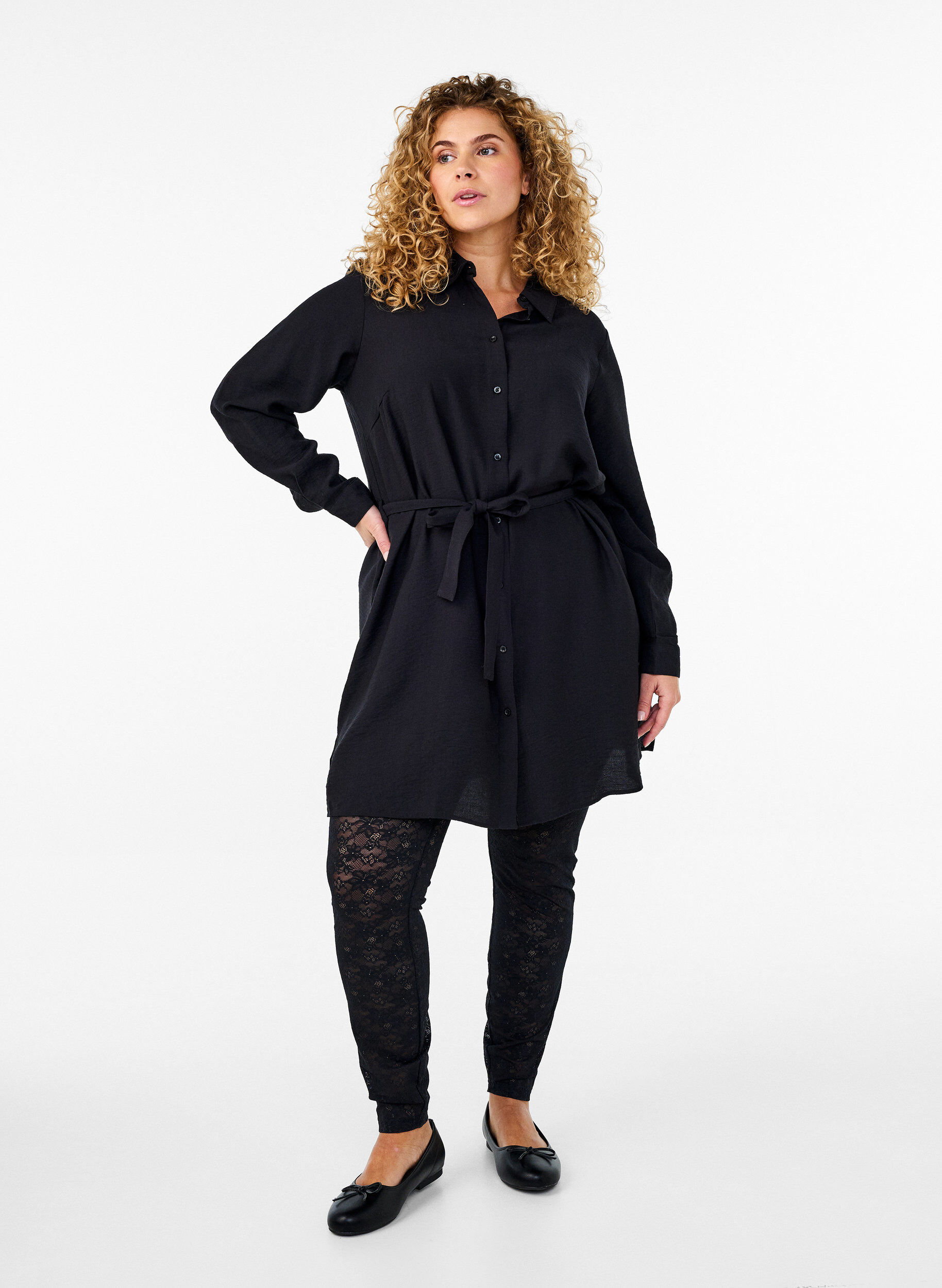 Zizzi Kantleggings, Zwart, Model image number 1