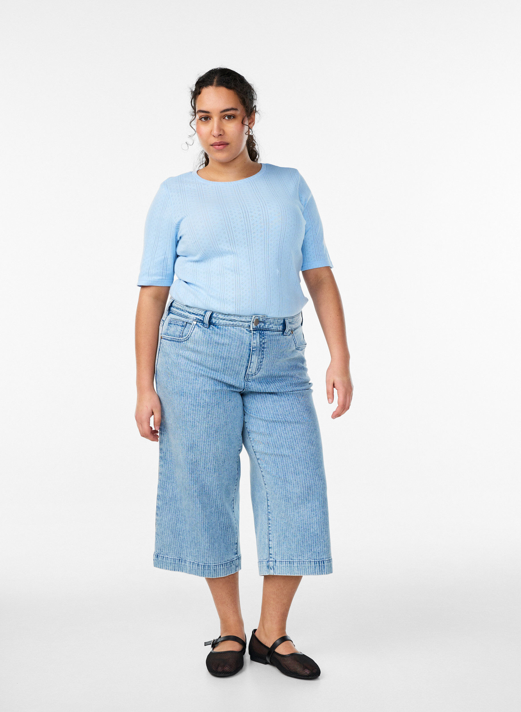 Pinstripe wijde-pijp culotte-jeans, Blauw, Model